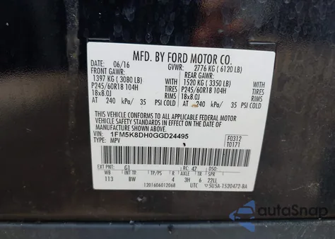 2016 Ford Explorer Xlt z USA, uszkodzony, nr VIN 1FM5K8DH0GGD24495